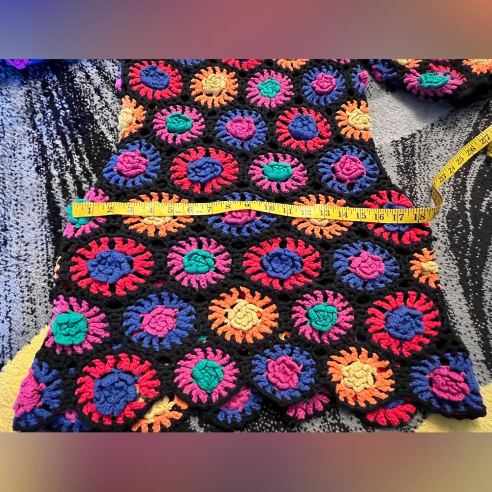 FARM Rio Colorful Crochet Flowers Sweater Mini Dress M - Picture 13 of 16